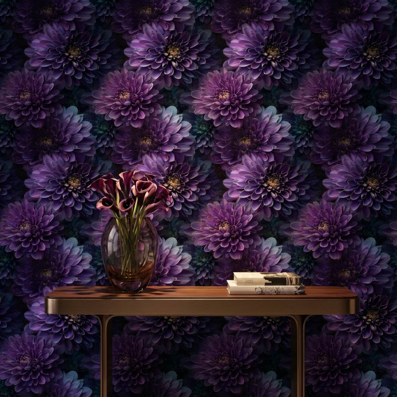 Papier peint floral mauve élégant