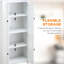 Garde-manger autoportant blanc de 72 po avec 4 portes - 4 tablettes réglables pour la vaisselle, les contenants et la gestion des articles, de l'organisation, de l'utilisation des armoires dans les portes, des tablettes de rangement efficaces