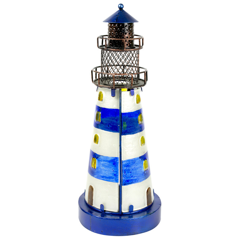 Tabletop Lantern, Blue/White/Brown