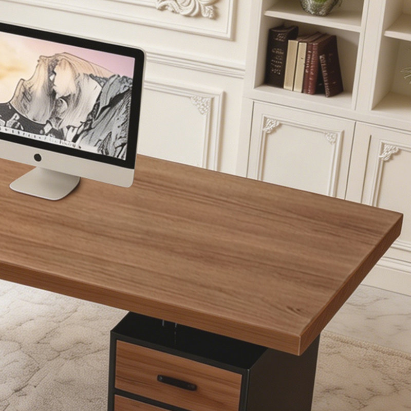 Nut-brown Rectangular Solid Wood Executive Desk with drawers desk