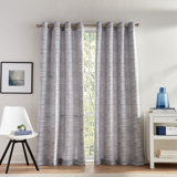 Offset Grid Grommet Light Filtering in Deep Blue Curtain Panel Pair (Set of 2)