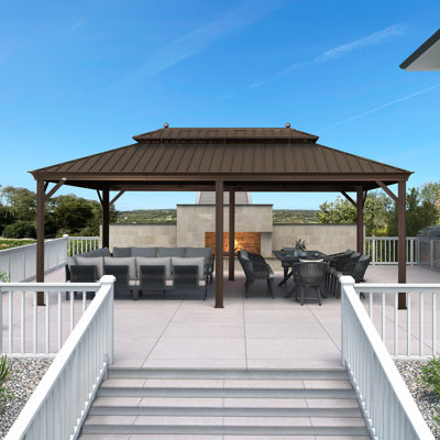Large Gazebo With Galvanized Steel Roof Outdoor Permanent Hardtop Gazebo