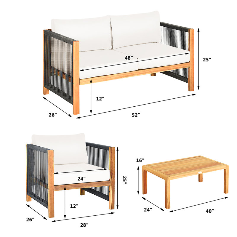 Ensemble de conversation avec canapé en bois d'acacia et coussins Kirwan, Blanc, 24 pièces