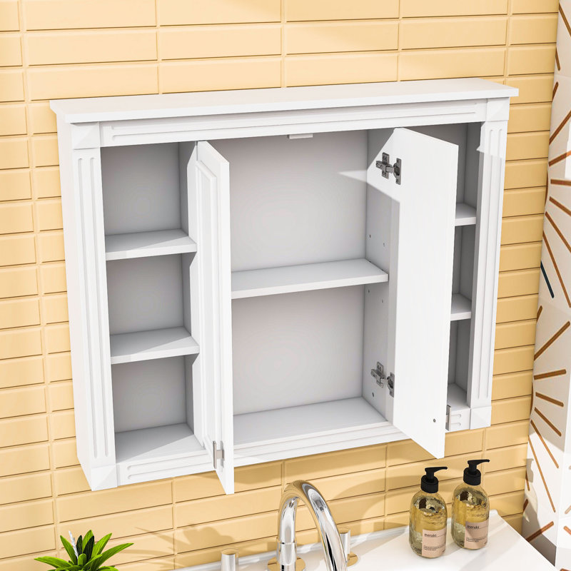 Élégante armoire à pharmacie murale avec tablettes ouvertes et construction résistante à l'humidité