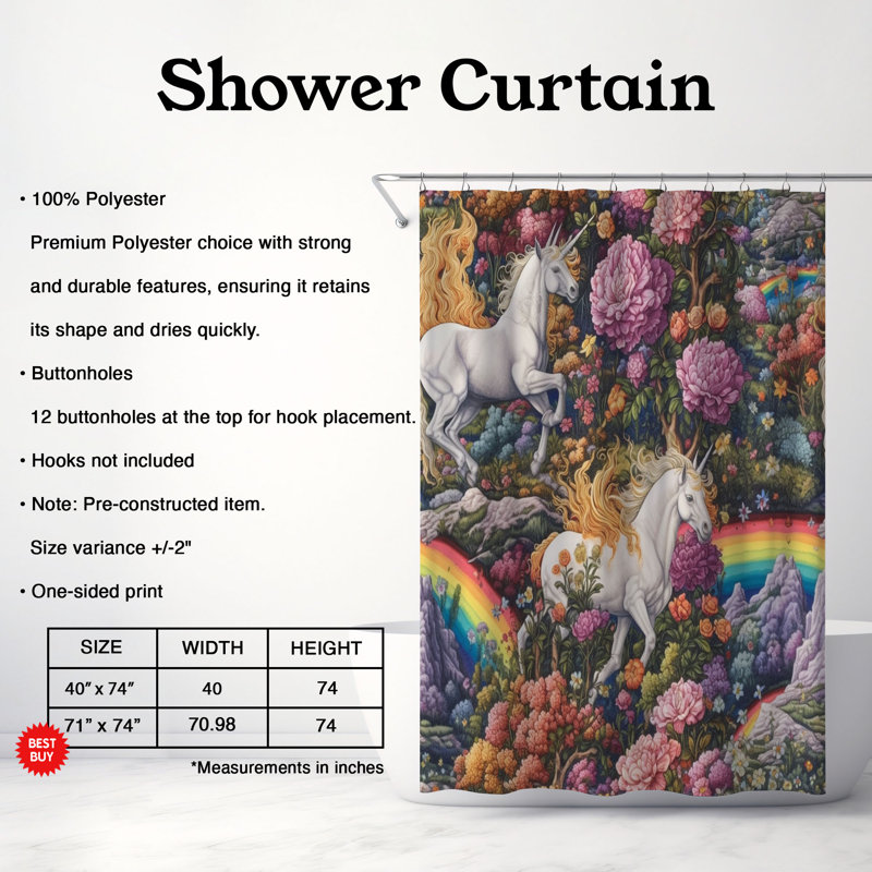 Rideau de douche standard 1 pièce Majestic Flora, H 74 po x l 71 po