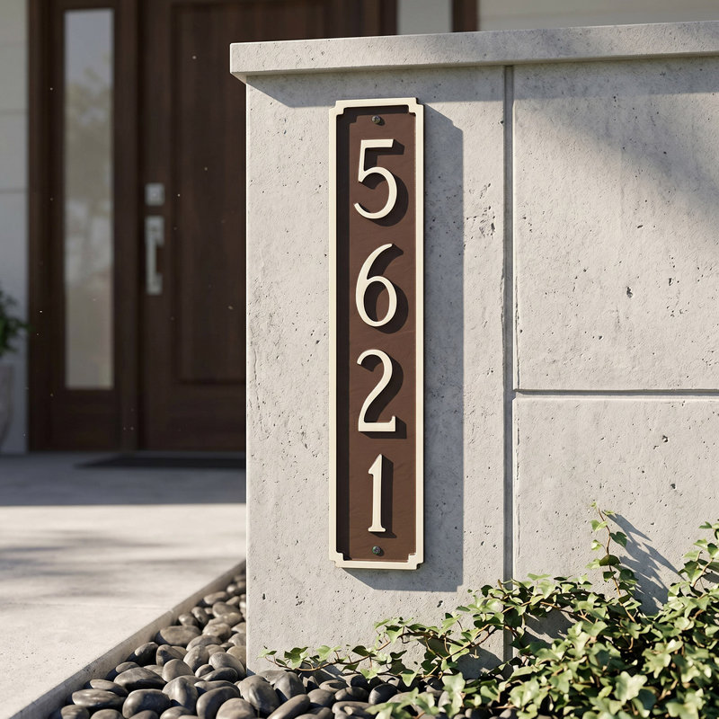Madison Column Address Sign Plaque, Brick Red / Gold, Wall