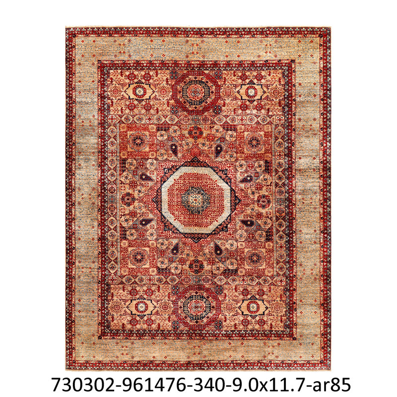 Tapis oriental en laine noué à la main brun / rouge / ivoire Aryana