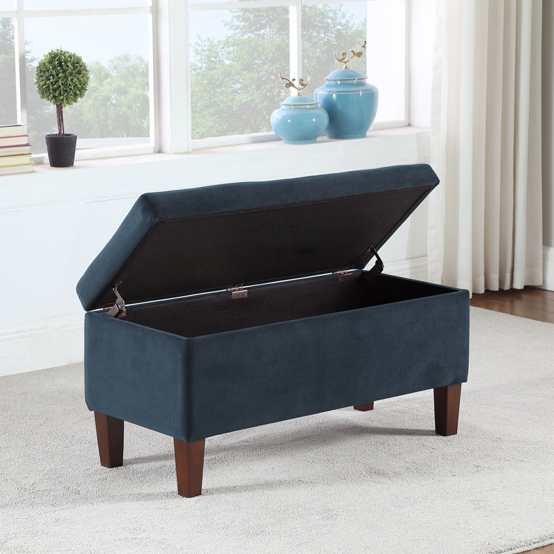 Banc de rangement rembourré Donnie, Velours bleu marine, Velours bleu marine