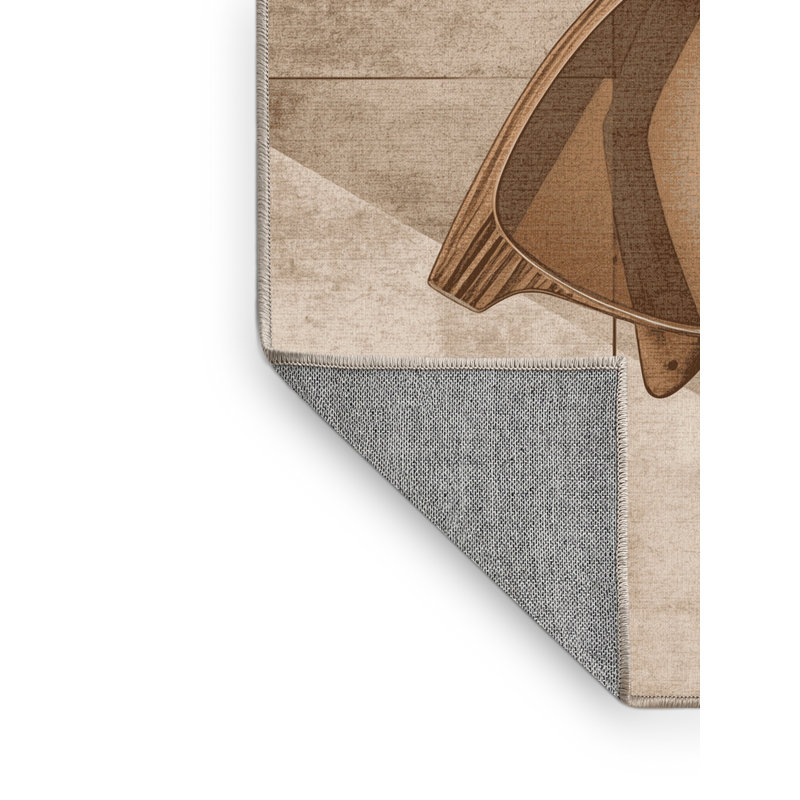Tapis beige lavable à la machine moderne Luray - reliure beige, 5 x 7