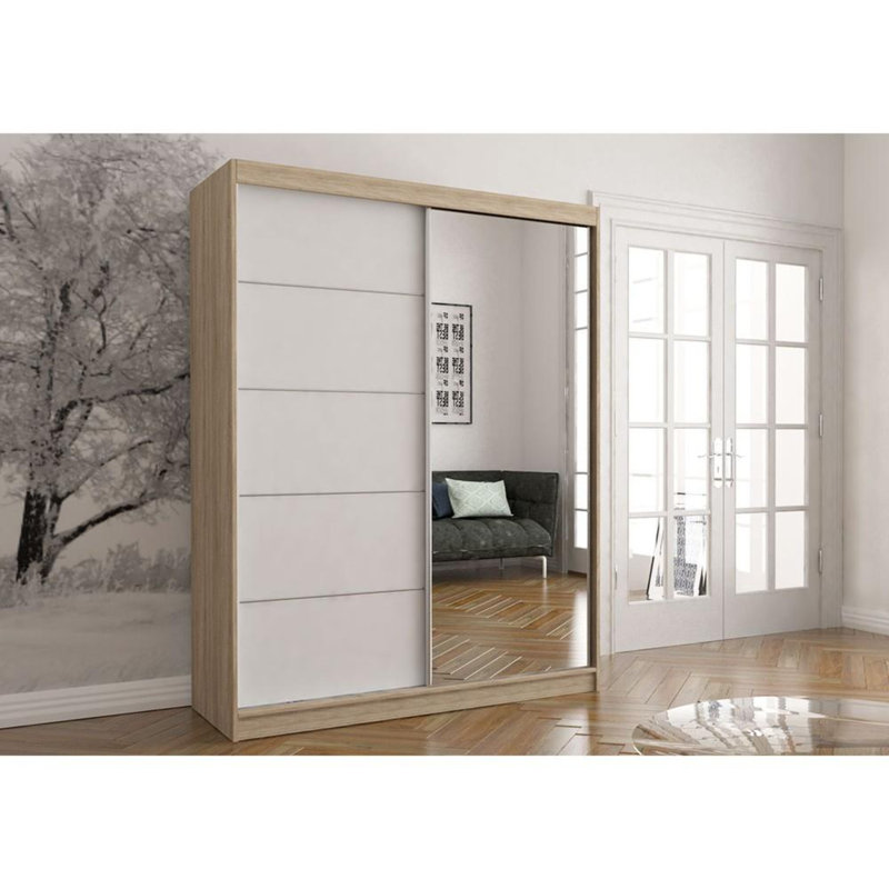 Fackler 2 Door Manufactured Wood Wardrobe, Oak/White