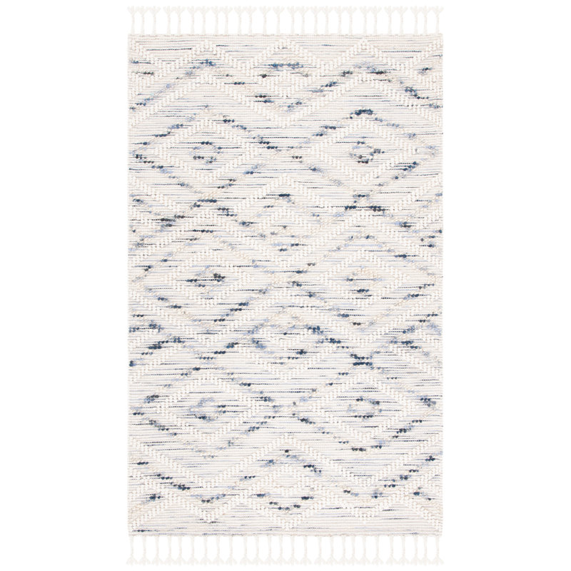 Honesdale Hand Loomed Wool/Jute/Cotton Geometric Rug in Blue/Ivory, Rectangle 8' x 10'