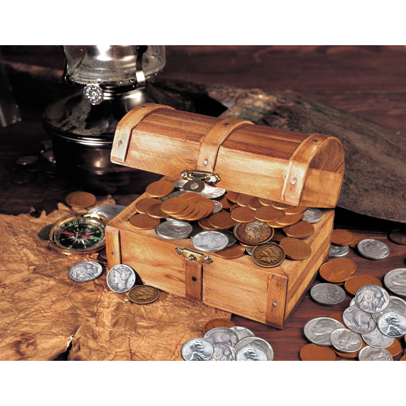 Handmade Wooden Treasure Chest with Historic Coins