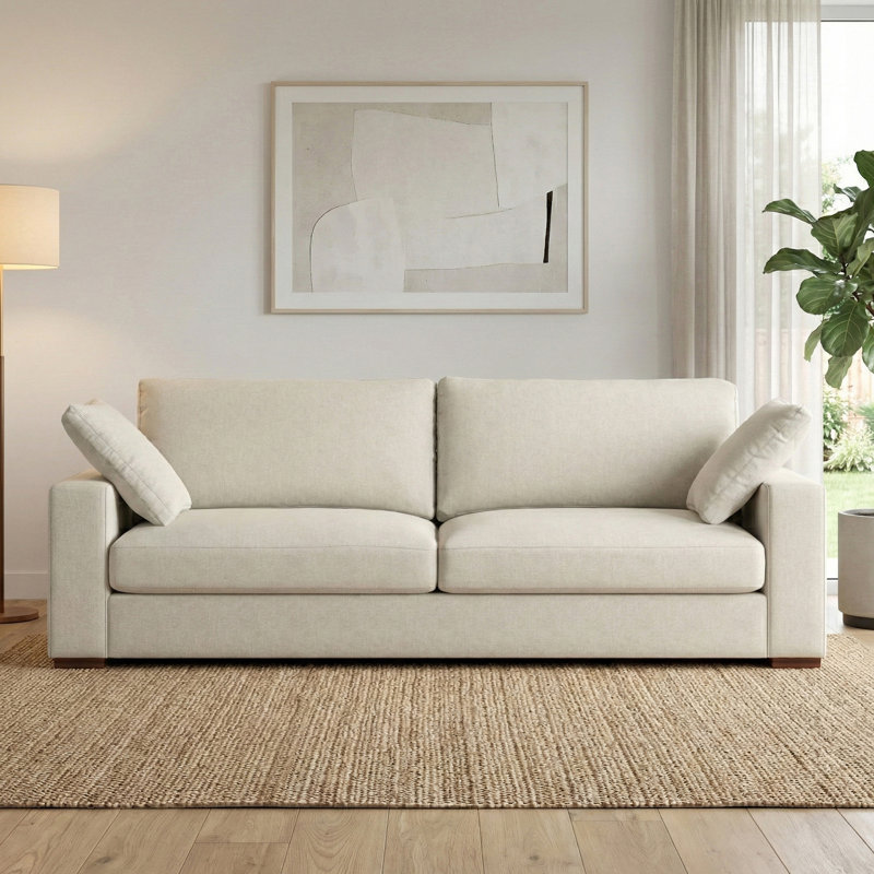 Charlie Deep Seater Sofa, Performance Fabric Couch for Living Room, Stain-Resistant Contemporary Sofa, Cream, 96 inch