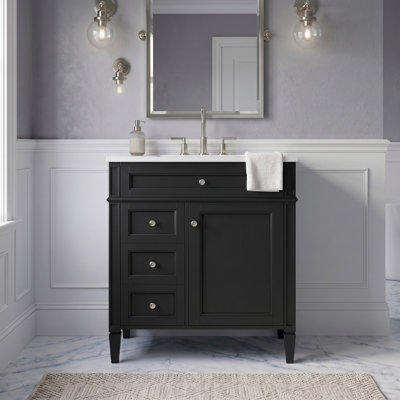 Ensemble de meuble-lavabo moderne autoportant 24 po avec lavabo en céramique à deux portes noir et 24 po avec poignées en fer