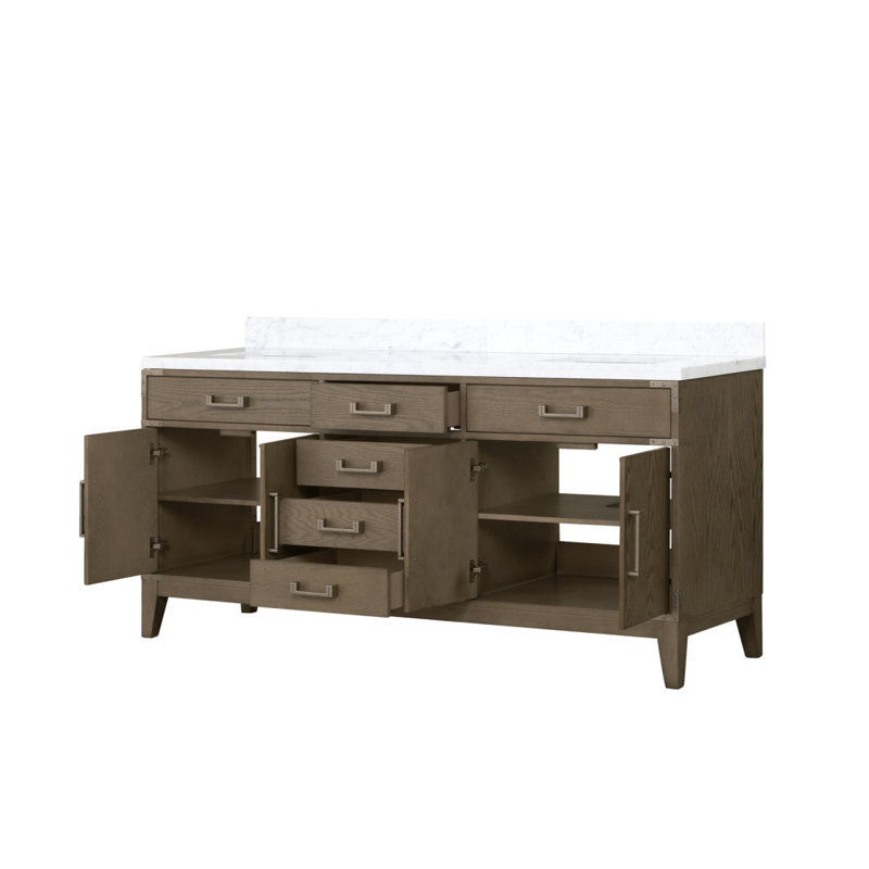 Grey Oak Double Bath Vanity 72 In. W X 22 In. D, With Carrara Marble Top, Gray