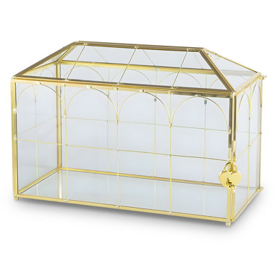 Clear Glass Wedding Card Box with Lid – Decorative Envelope Keepsake Holder with Copper Wire Accent, Dustproof Gift Card Storage – 32x15x22.8cm with copper wire