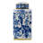 Blue & White Square Porcelain Lidded Jar – Floral Bird Motif with Gold Accents