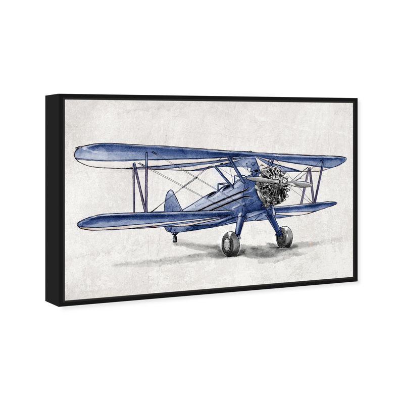 «Bertineke Transport Blue Vintage Aviator Airplanes», reproduction d'art sur toile, H 16 po x l 24 po, Toile encadrée, Noir