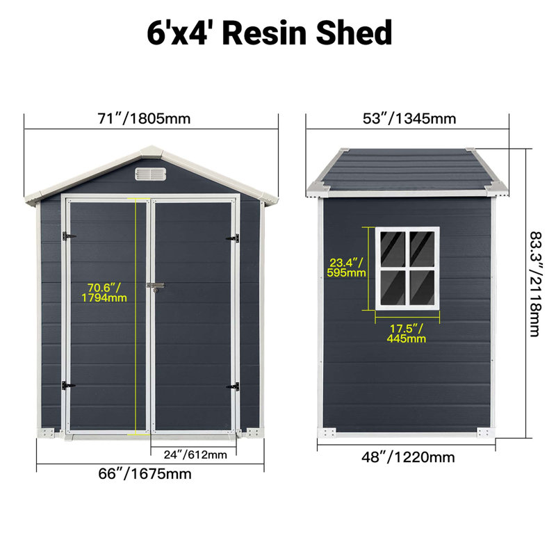 6Ft X 4Ft Plastic Outdoor Storage With Floor And Lockable Door Plastic Garden Shed For Backyard, Lawn, Cold Grey, Dark Gray