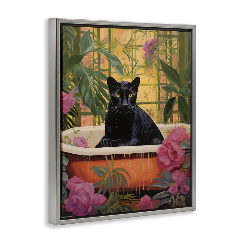 Cadre de bain flottant Lush Tropics Panther, design par Heidi Kuntz, H 31 po x l 25 po, Cadre flottant gris lustré