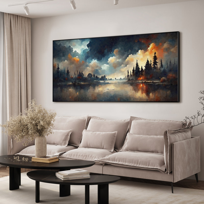 «Dramatic Evening Forest Tranquil Lake with Moody Clouds Extra Large», reproduction d'art encadrée (assemblage requis)