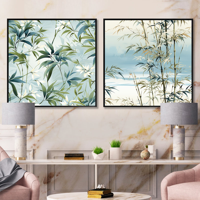 Clayre - Ensemble de 2 collages carrés tropicaux, Cadre flottant noir, H 16 po x l 33 po