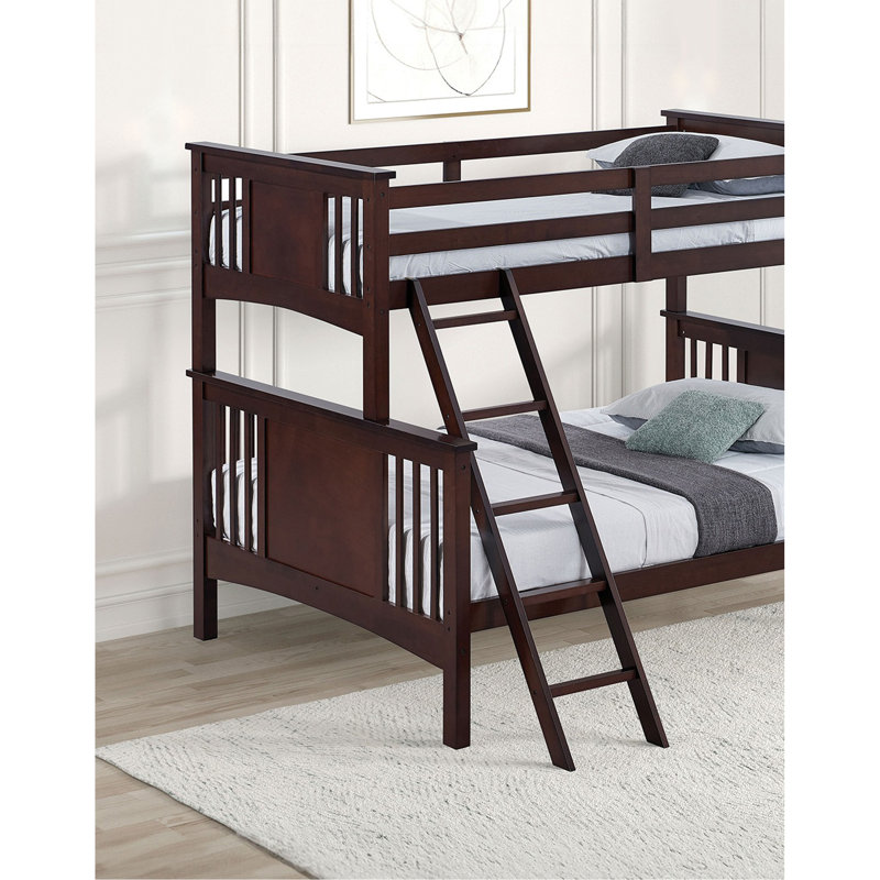 Lit superposé simple au-dessus d'un lit double avec échelle Modern Modern, Noyer foncé