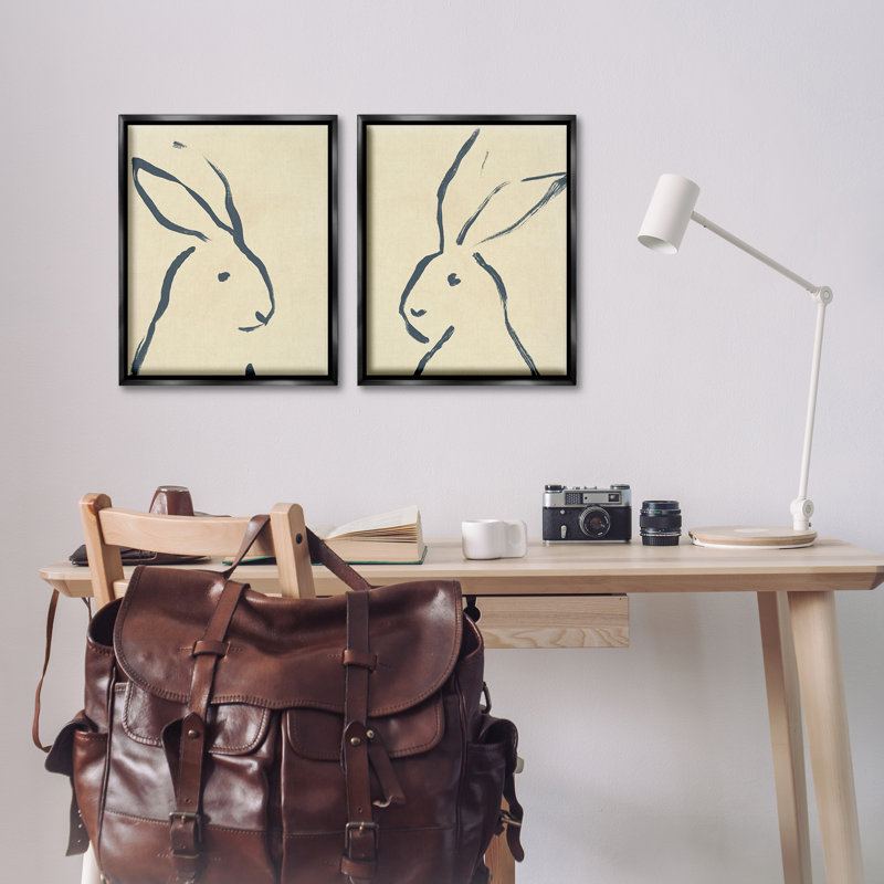 «Minimalist Rabbit Line», ensemble de 2 toiles flottantes encadrées par June Erica Vess, H 21 po x l 17 po