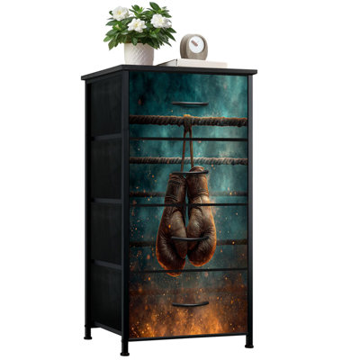 Commode pour la chambre à coucher avec 4 tiroirs de rangement Gants de boxe vintage