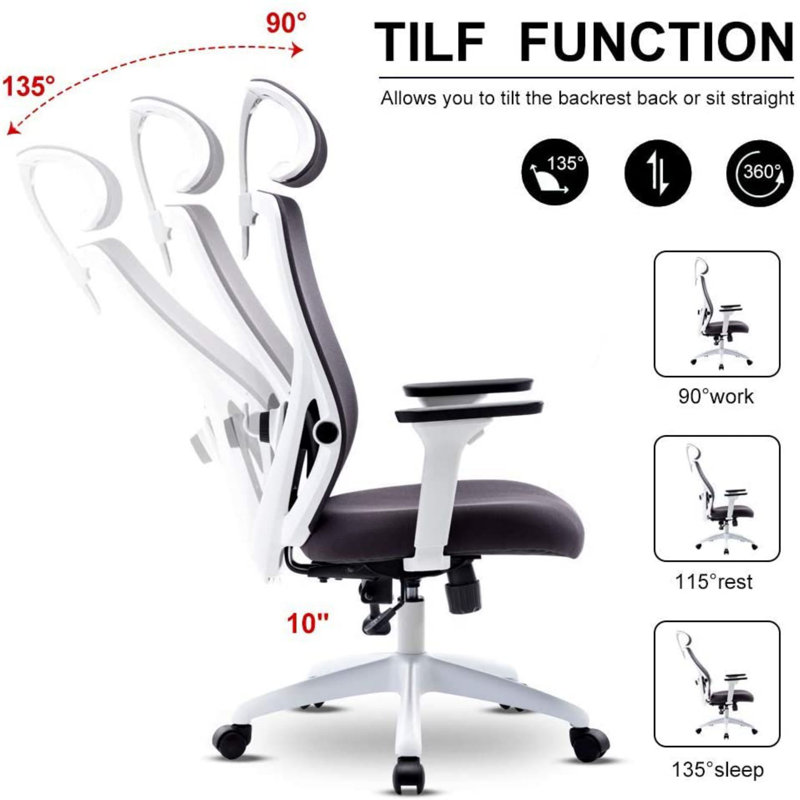 Task Chair with Headrest, White