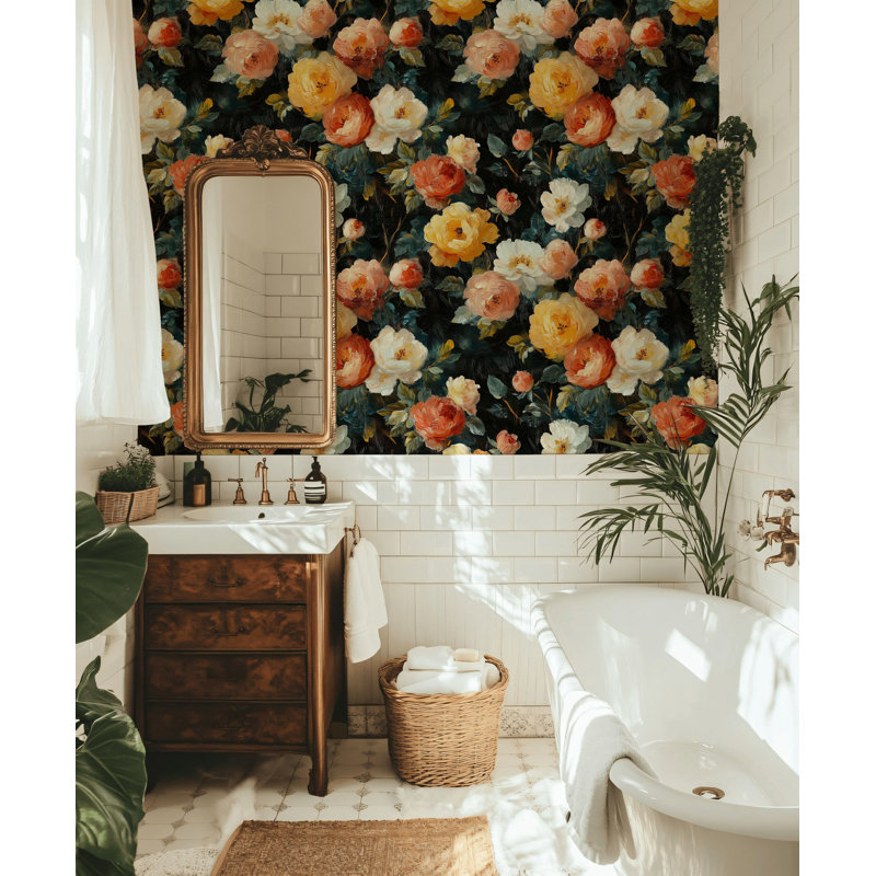 Rouleau de papier peint floral à l'huile