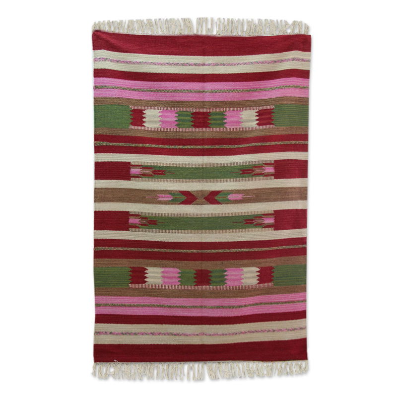 Tapis rouge en laine tissé à la main Dhurrie