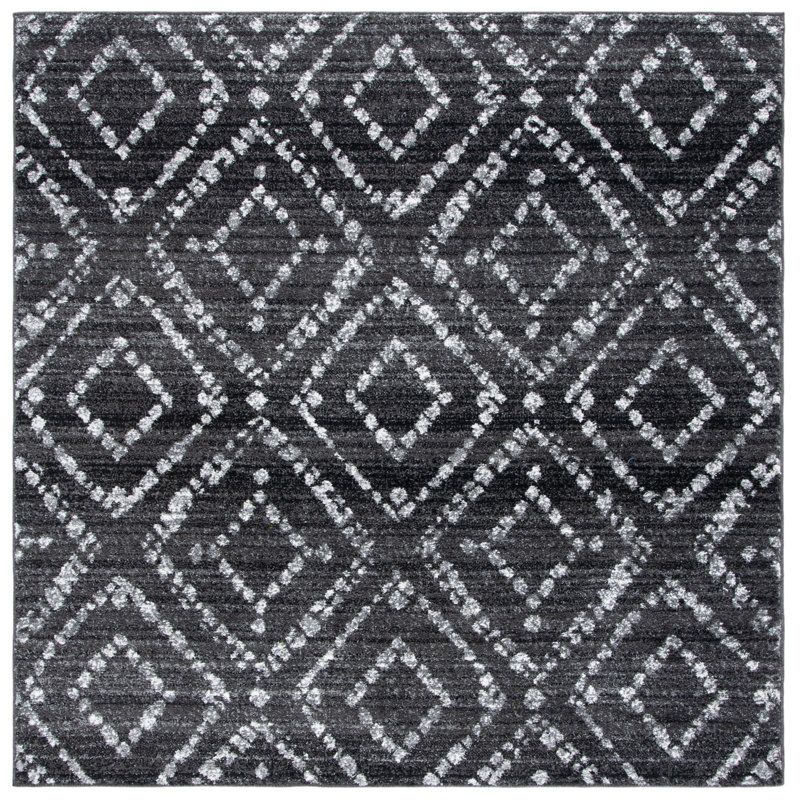 Tapis géométrique noir / ivoire Gillenwater, Carré de 6 pi