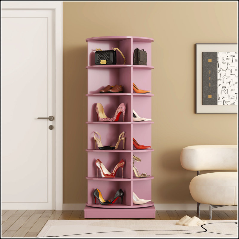 Armoire à chaussures rotative 360 avec 6 couches, solution de rangement compacte et élégante pour les maisons modernes, Rose