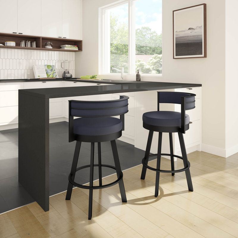 Tabouret de bar et de comptoir pivotant Matthews, Noir, Marine, Tabouret de comptoir (siège d'une hauteur de 26 p