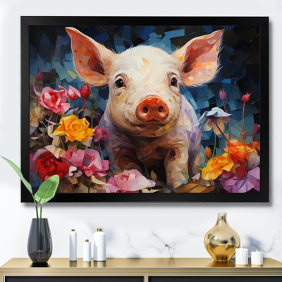 Collage de porcelets curieux roses sur toile