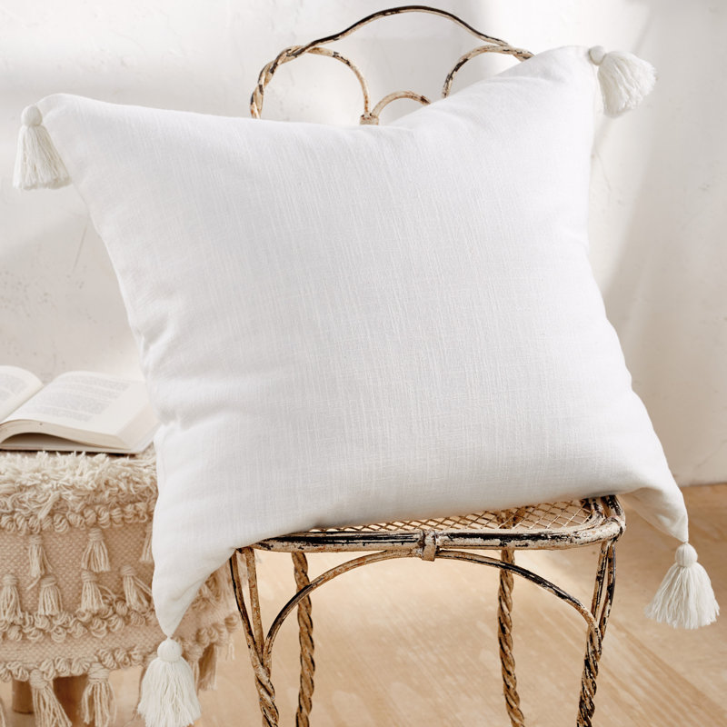 White Cotton Tassel Euro Sham Pillow Cover