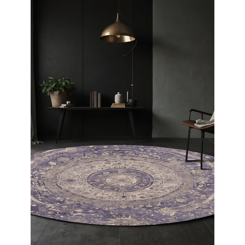 Tapis gris lavable à la machine, Rond 3 pi