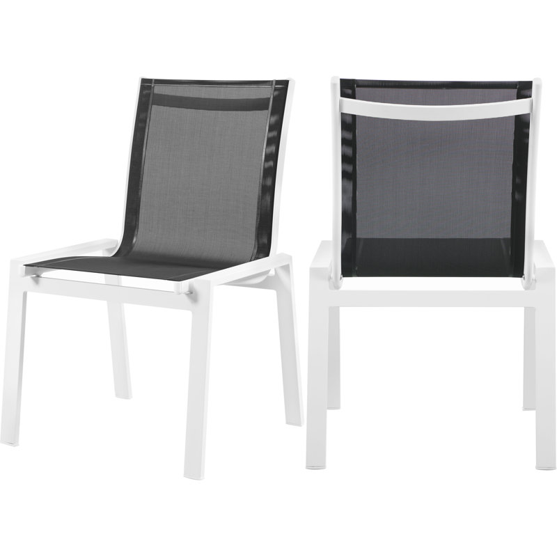 Chaise d'appoint de patio empilable Lajoy, Noir, Blanc