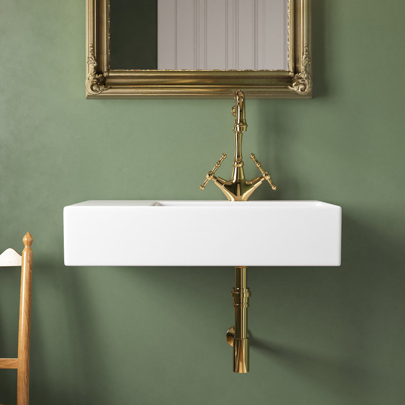 Lavabo de salle de bain mural rectangulaire en porcelaine vitreuse avec trop-plein 23,4 po x 16,5 po
