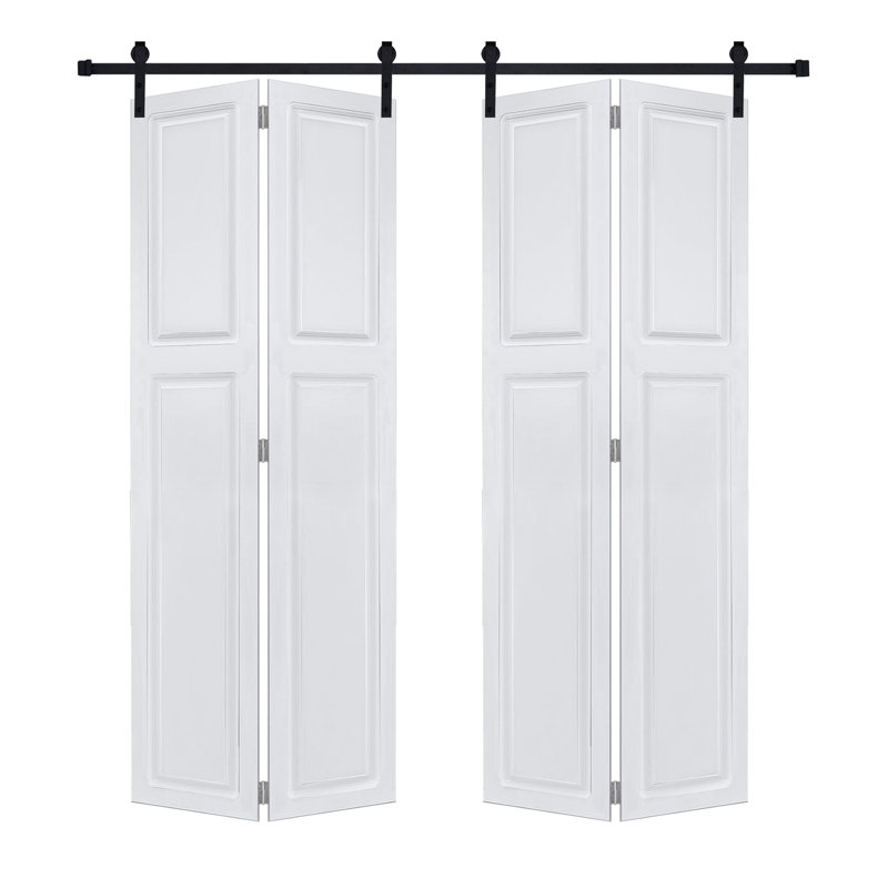 Porte coulissante double en panneaux de fibres à densité moyenne de 44 po x 80 po à deux portes pliantes fabriquées à commande numérique par ordinateur avec ensemble de quincaillerie