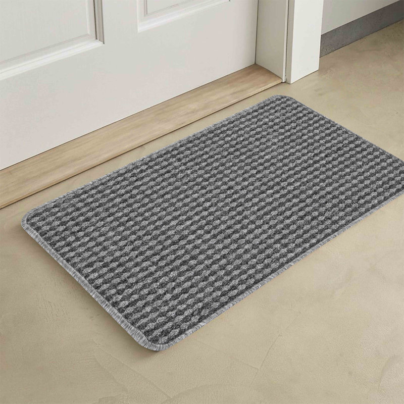 Ridhaan Non-Slip Striped Doormat, Grey, Rectangle 57W x 120L cm