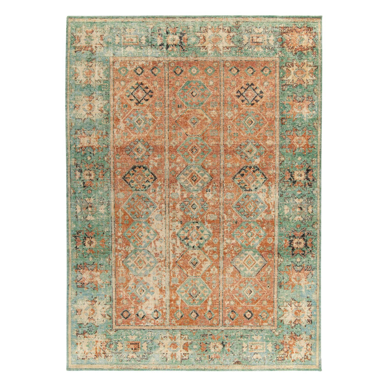 Distressed Homage Hand Knotted Wool Geometric Area Rug, Rectangle 10' x 14'