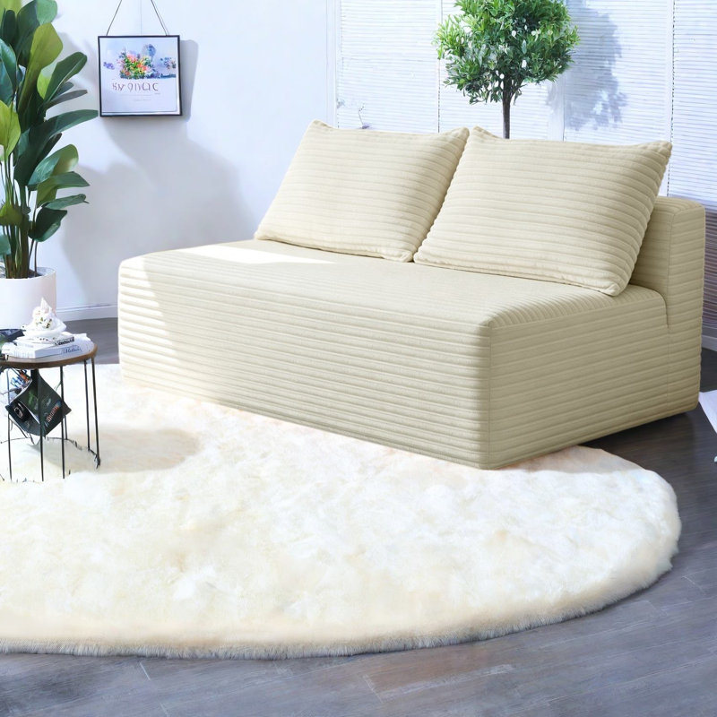 Canapé d'angle à compression, canapé moderne compact de 145 cm en tissu peluche pour la maison
