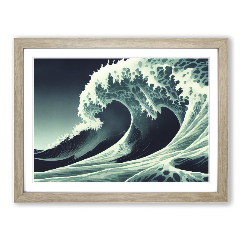 A Spellbinding Japanese Wave - Single Picture Frame Print, 25cm H x 34cm W , Oak