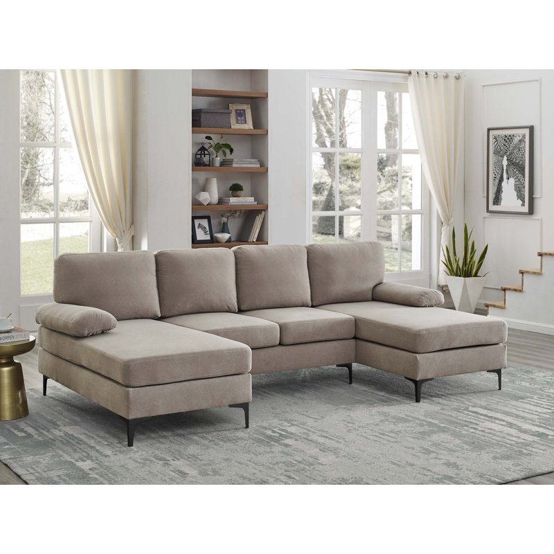 Canapé modulaire en U rembourré de polyester avec pieds en métal, Kaki