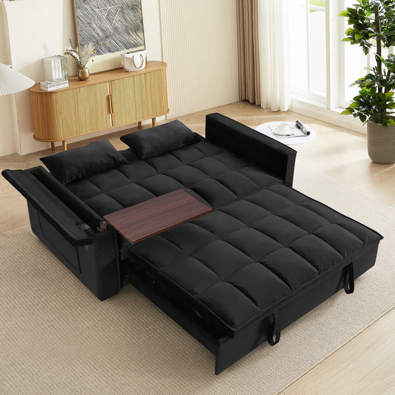 Canapé-lit convertible de 55,5 po de largeur avec canapé-lit 3 en 1 avec table d'appoint, ports USB et 2 coussins