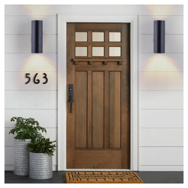 Modern Outdoor Wall Sconce Set of 2 - Matte Black IP65 Waterproof Exterior Porch Light with Dual Head Cylinder Design