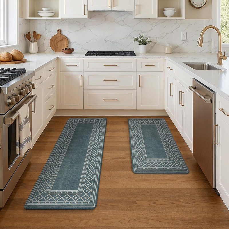 Tapis de cuisine imperméable anti-fatigue anti-dérapant, Tapis de couloir 1 pi 5 po x 4 pi 11 po, Bleu / blanc