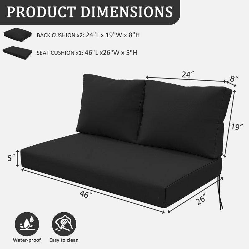 Ensemble de 3 coussins de remplacement de 5 po pour siège / dossier, Noir